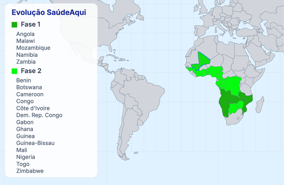 [Imagem de: Mapa dos 5 países-alvo do projeto piloto]